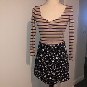 90s floral button down jean skirt